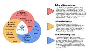Infographic that identifies three cultural models as integral parts to the CCRLIS project and framework. The models are cultural intelligence, cultural competence, and cultural humility.
